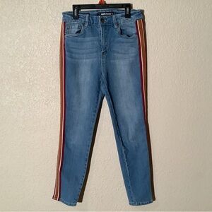 Dollhouse Light Blue Skinny Jeans with Red and White Stripes